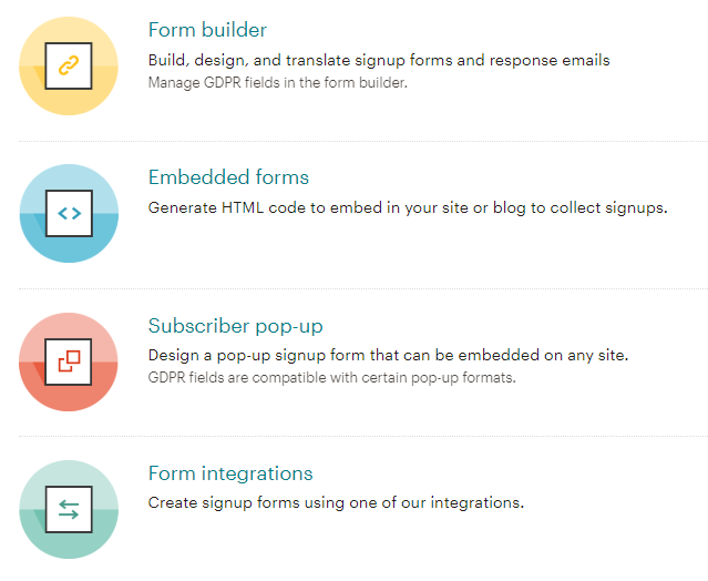 opciones de mailchimp para crear formularios